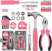 24Pcs Pink Home Repair Tool Kit for Women - Compact Mini Starter Hardware Set with Hammer, Pliers, Screwdrivers - Portab