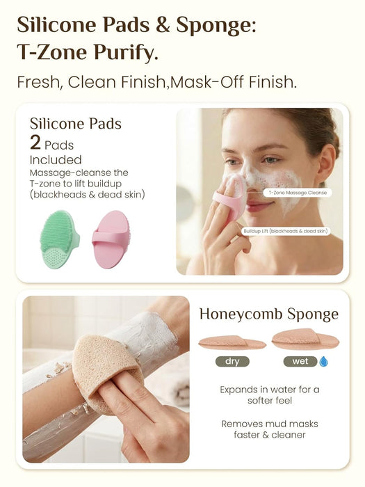 Gua Sha and Face Roller Set: Face Skin Care Tools with Facial Cleansing Brush, 2 Silicone Scrubber Pads & Face Sponge, T
