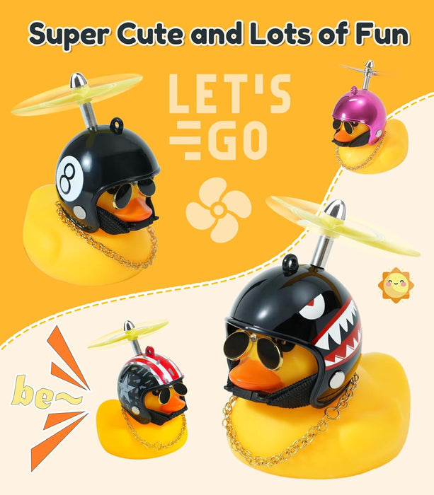 Rubber Duck Bike Decorations [New Stable Clamp Mount] Cute Squeak Duck Bike Bell [Two Helmet Propeller] Funny Bike Acces