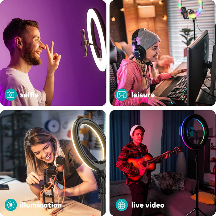 10" Ring Light with Stand 72'' Tall & Phone Holder,38 Color Modes Selfie Light with Tripod Stand,Stepless Dimmable/Speed LED Ring Light for iPhone & Android,YouTube, Makeup,TIK Tok