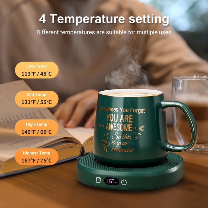 Coffee Mug Warmer & You are Awesome Mug Set, Electric Cup Warmer for Desk