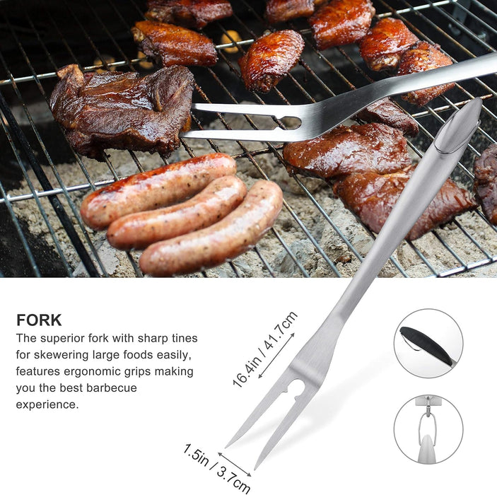 8PCS BBQ Grill Tools Set with Extra Thick Stainless Steel Spatula, Fork, Tongs & Cleaning Brush - Complete Barbecue Acce