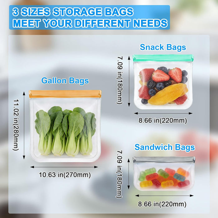 10 Pack Reusable Food Storage Bags Freezer Safe Dishwasher Leakproof