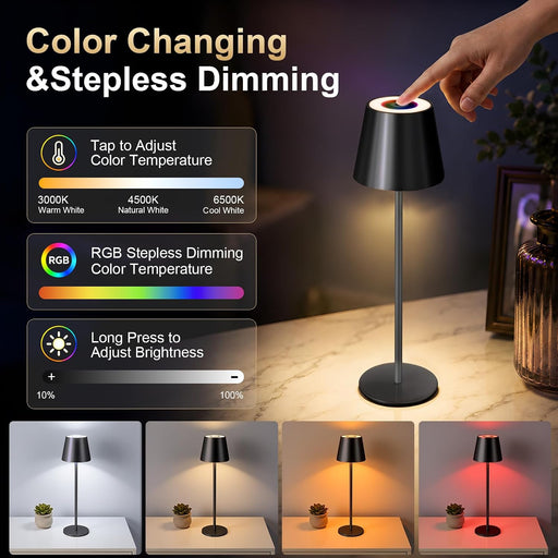 4 Pack Cordless Table Lamp Rechargeable Black