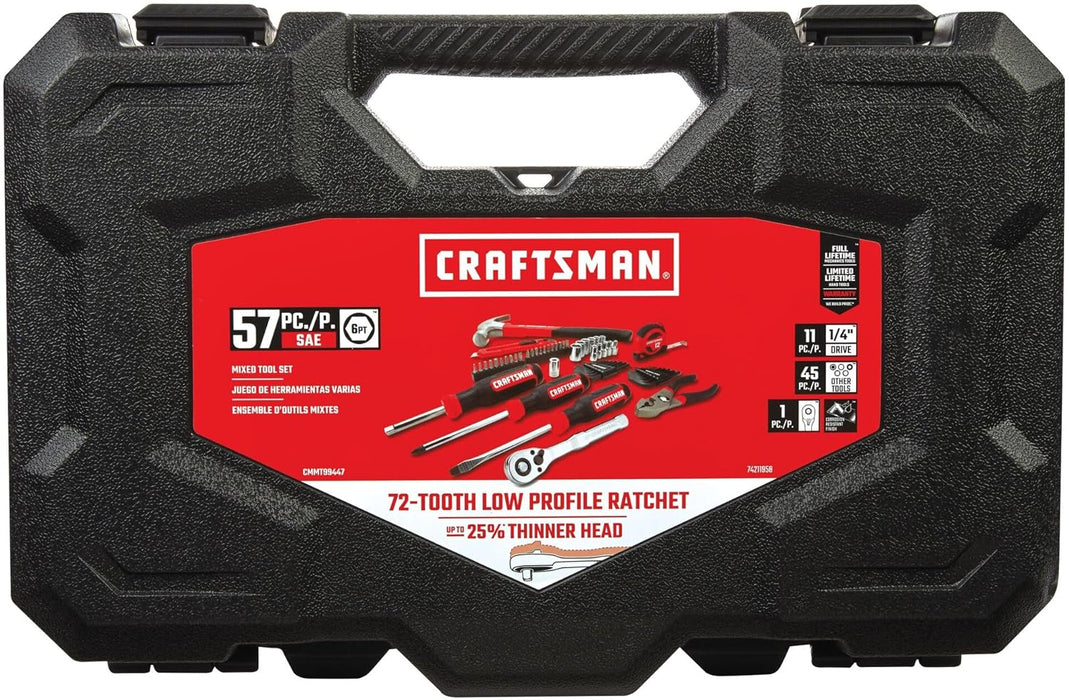57 Piece Mechanics Tool Set Home Tool Set, Sockets, Ratchet, Screwdrivers, Hammer, Pliers, Hex Keys, Specialty Bits Hand Tools (CMMT99447)