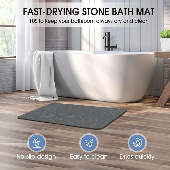 Stone Bath Mat, Diatomaceous Earth Bath Mat, Shower Mat Grey