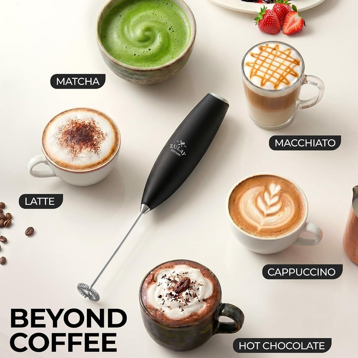 Milk Frother Handheld Electric Whisk – Frother Wand, Durable Drink Mixer, Coffee Frother, Hand Blender, Frother for Protein Powder, Matcha & More - Black