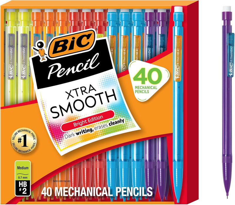 Xtra Smooth Bright Edition Mechanical Pencils, 0.7 mm Medium Point, Bulk School Supplies for Students and Teachers, 40-C