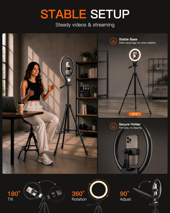 Ring Light with Stand, 50" Phone Tripod with Wireless Remote