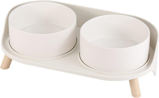 Elevated Ceramic Dog Bowl Set - Double Dog Feeding Bowls with Stand Splash Proof - Raised Dishes for Food and Water - Id