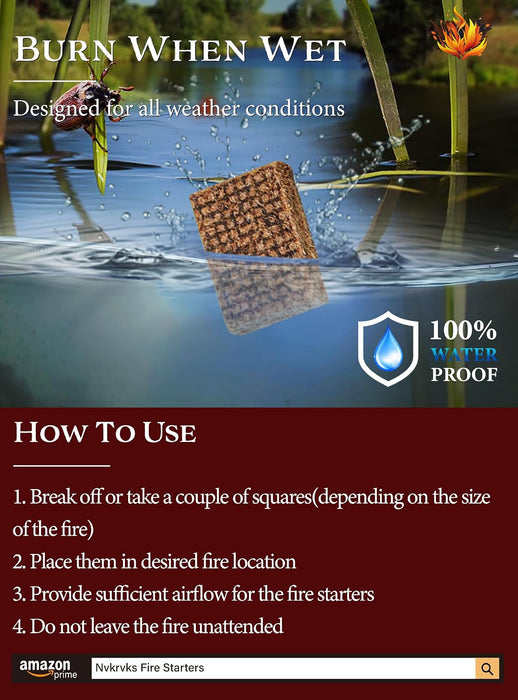 Fire Starter 64, Easy-Burning Fire Starter Squares for Campfires