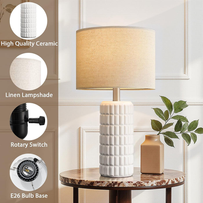 23" Modern Ceramic Table Lamps Set of 2, Lamps for Bedroom, White