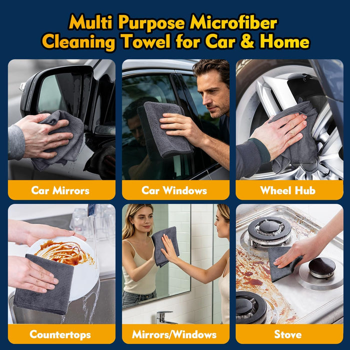 Microfiber Cleaning Cloth 12 Pack, 12.5 x 12.5 inch Microfiber Towels for Cars, Ultra Absorbent Washing Cloth, Lint Free