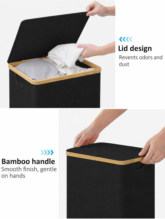 Laundry Hamper with Lid,110L Laundry Basket with Mesh Bags,Black