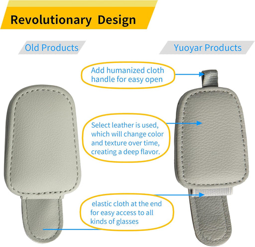 Magnetic Leather Sunglasses Holder for Car, 2 Packs (Silver Grey)