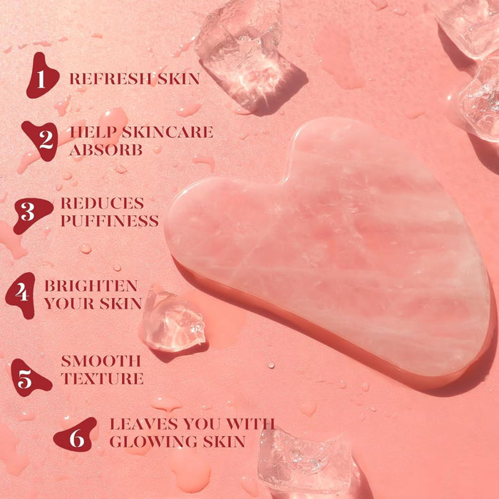 IcyMe Rose Quartz Roller & Gua Sha Facial Tool Set for Depuffing
