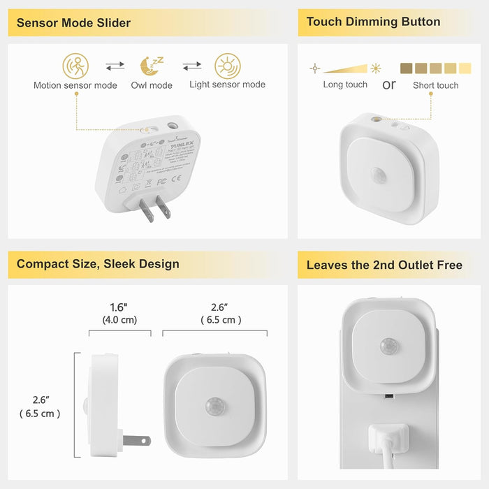 2 Pack Plug in Red Night Light with Motion Sensor and Light Sensor