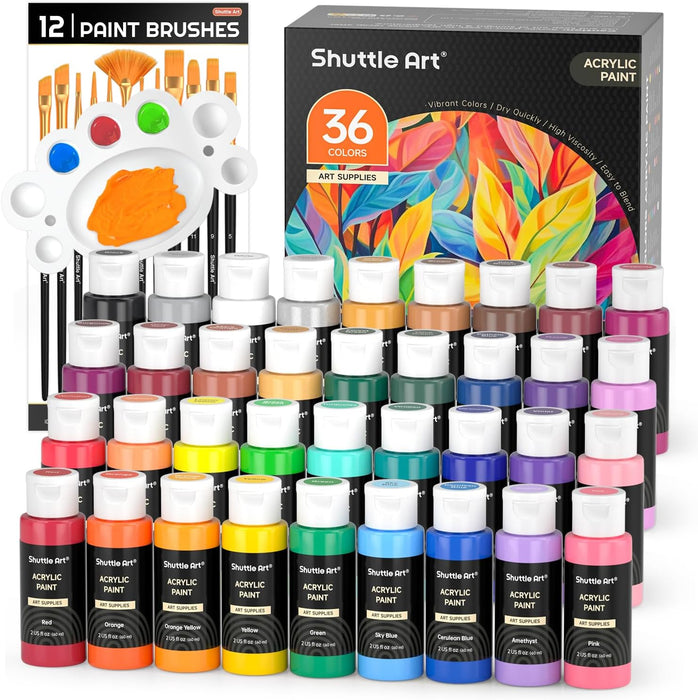 Acrylic Paint, 36 Colors Acrylic Paint Set with Brushes & Palette, 2oz/60ml Bottles, Rich Pigments Non-toxic for Artists Kids & Adults, Painting on Canvas Rocks Ceramic Wood
