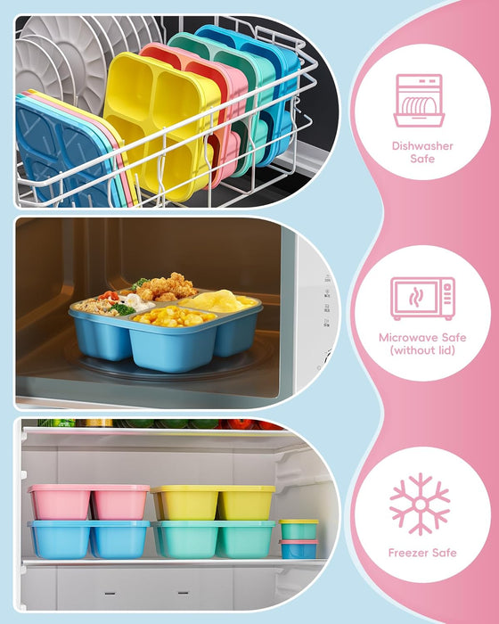 4 Pcs Snack Box Containers Set, Reusable 4 Compartment Lunchable Container with 2Pcs Sauce Containers, Stackable BPA-Fre