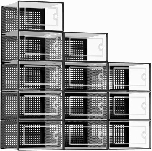 X-Large Shoe Storage Boxes 12 Pack, Clear Stackable Shoe Organizer