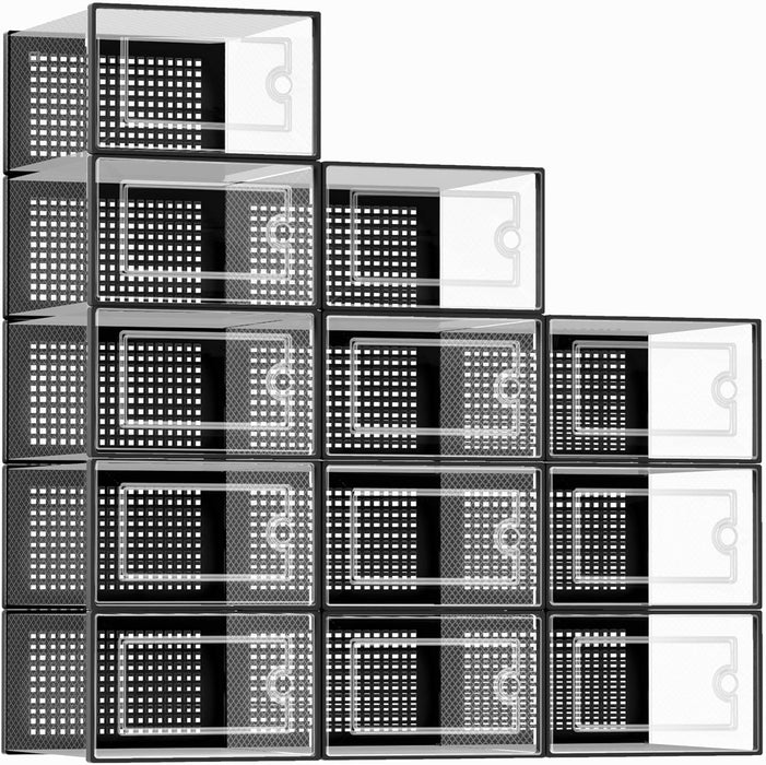 X-Large Shoe Storage Boxes 12 Pack, Clear Stackable Shoe Organizer
