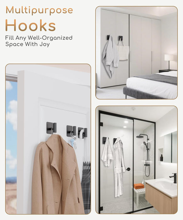 4 Pack Large Heavy Duty Wall Hooks - 26lb Max, Stainless Steel Adhesive Towel Hook, Shower Hooks for Hanging Towel, Coat