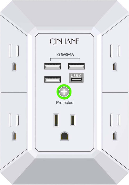 Wall Charger, Surge Protector,  5 Outlet Extender with 4 USB Ports