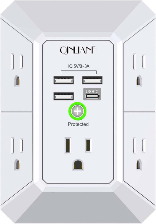 Wall Charger, Surge Protector,  5 Outlet Extender with 4 USB Ports