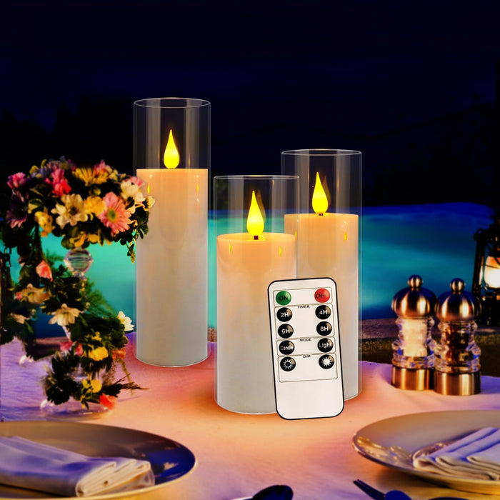 24 Pcs Acrylic LED Flameless Candles with 4 Remote,White,Flickering, Clear, Suitable for Wedding, Party, Home Decoration & Outdoor.