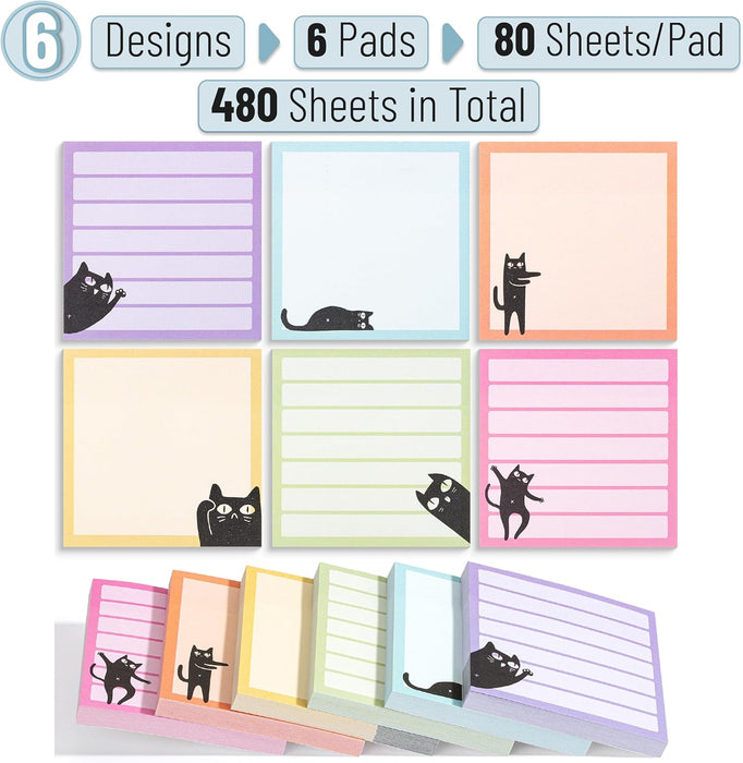 - Black Cat Sticky Notes Set, 3" x 3", 6 Pads, 480 Sheets | Black Cat Sticky Notes, Memo Pads, Self-Stick Note Pad for Office, School, Home, Study & Organization