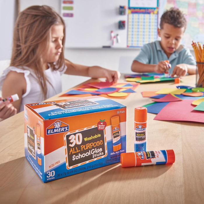 All Purpose School Glue Sticks, Acid-Free and Washable, Clear, 7 Grams, 30 Count - Craft Projects, Poster, Classroom Sup
