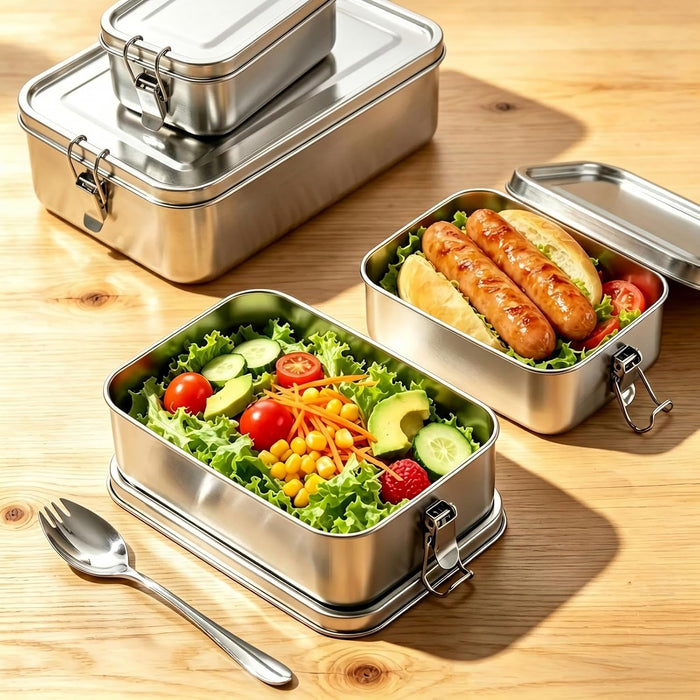 4Pcs Stainless Steel Bento Lunch Box, Metal Food Containers, 1400ml