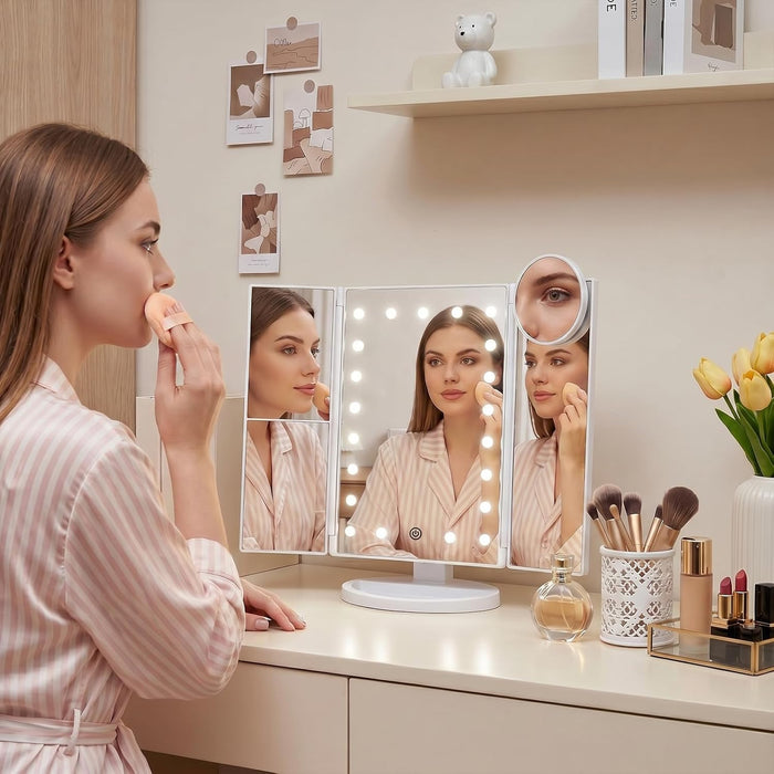 2X/3X/10X Magnifying Vanity Mirror with Light, Trifold Makeup Mirror