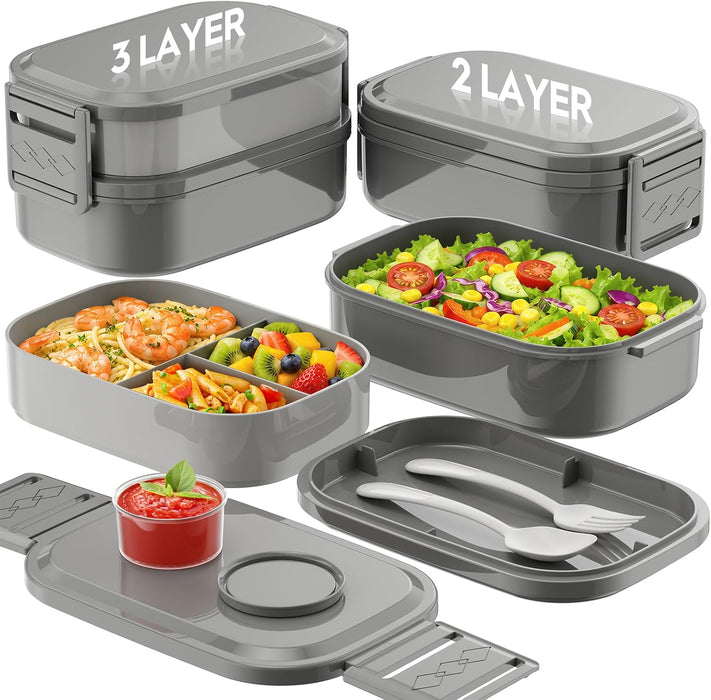 Bento Box Adult Lunch Box, 65 Oz Capacity Lunch Containers(Adjustable 2/3 Tier), BPA-Free, Leak-Proof and Stackable Bent