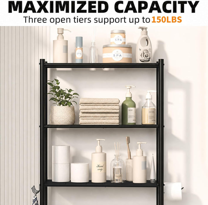3-Tier Over Toilet Storage, Anti-Tilt, 64" H, Black