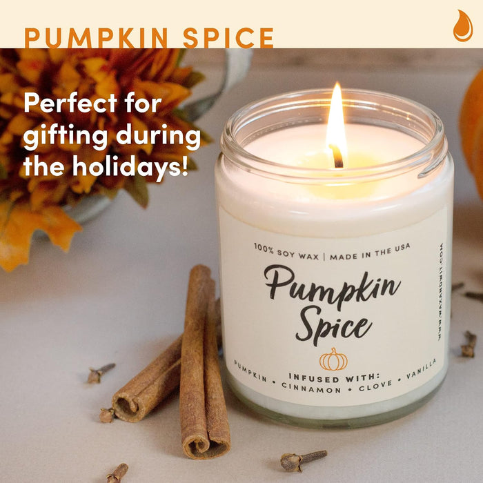 Pumpkin Spice Fall Candles for Home, 9 oz Scented Soy Jar