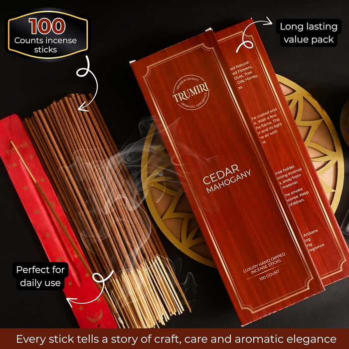 Cedar Mahogany Incense Sticks - Pack of 100 Inscents-Sticks - Inciensos Aromaticos para La Casa - Made with Natural Ingr