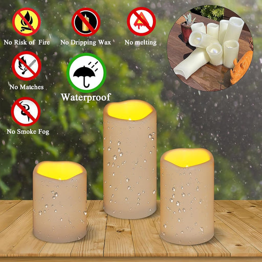 Flameless Candles 4" 5" 6" Outdoor Indoor Pillars Battery Operated Flickering Candles Include 10-Key Remote Timer 400+ H