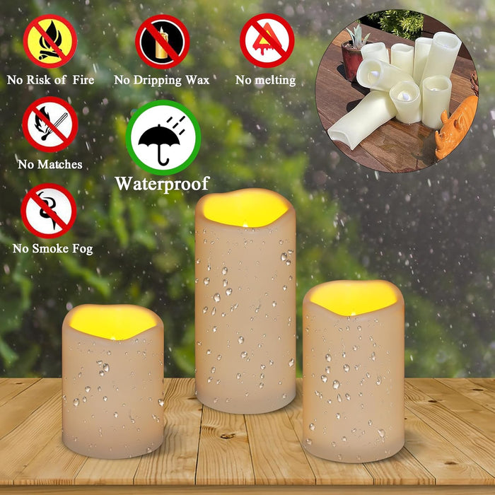 Flameless Candles 4" 5" 6" Outdoor Indoor Pillars Battery Operated Flickering Candles Include 10-Key Remote Timer 400+ H