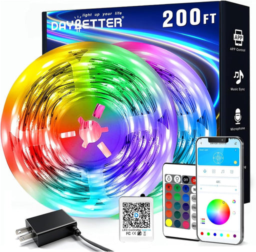 LED Strip Lights 200 ft (2 Rolls of 100 ft), Smart App Control Lighting Bedroom Rome Decor with Remote, RGB Color Changing LED Lights for Party