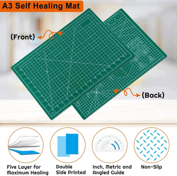 Self Healing Sewing Mat, 12inch x 18inch Rotary Cutting Mat Double Sided 5-Ply Craft Cutting Board for Sewing Crafts Hob