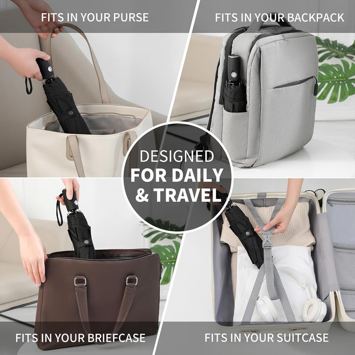 Windproof Travel Umbrella, Auto Open Close Lightweight Compact Portable Backpack Folding Umbrella, Perfect for Car, Purs