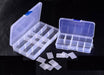 Clear plastic craft organizer compartment layout