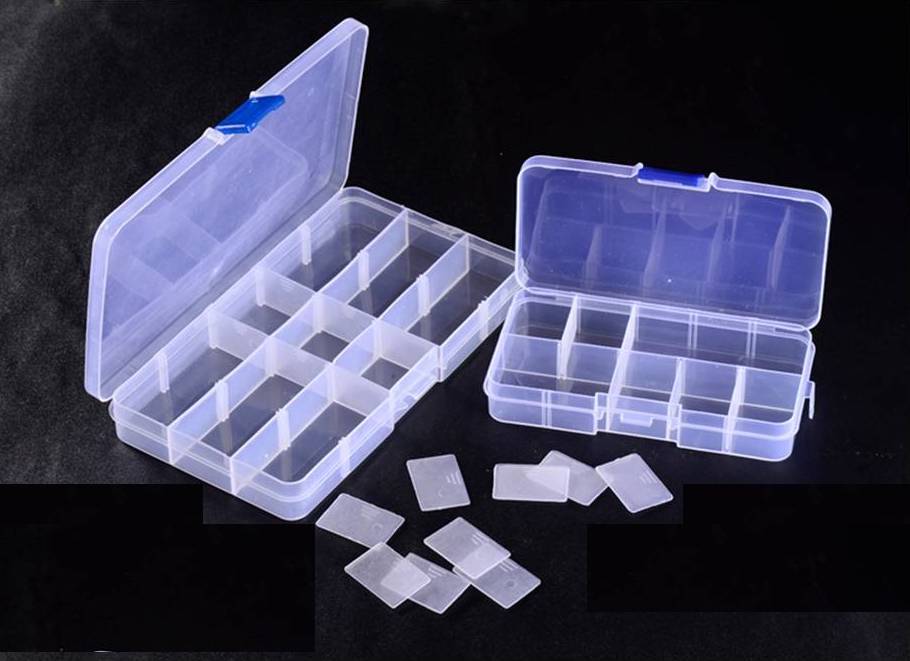 Clear plastic craft organizer compartment layout