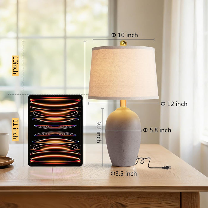 21'' Set of 2 Farmhouse Ceramic Small Table Lamps for Living Room Bedroom, Nightstand Rustic Brown Desk Lamp for Bedside