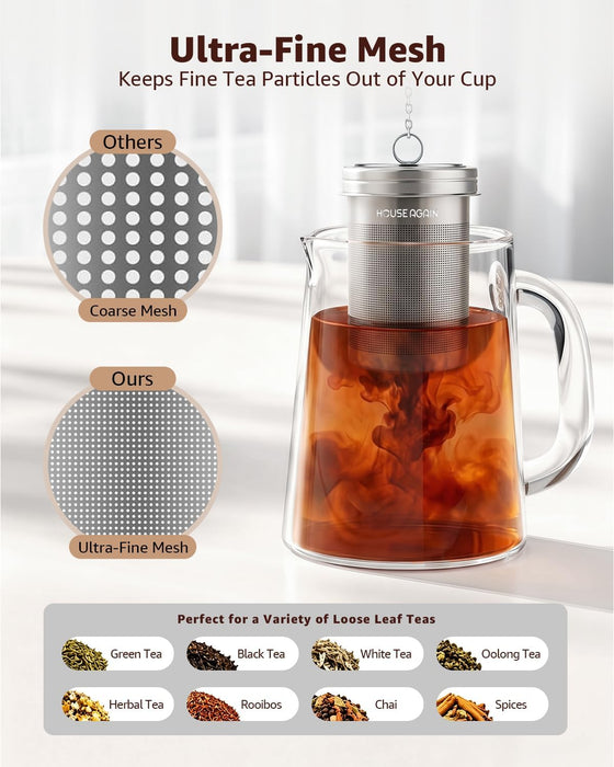 Tea Infuser, Extra Fine Mesh Tea Infusers for Loose Tea, 18/8 Stainless Steel Tea Strainer with Extended Chain Hook, Tea