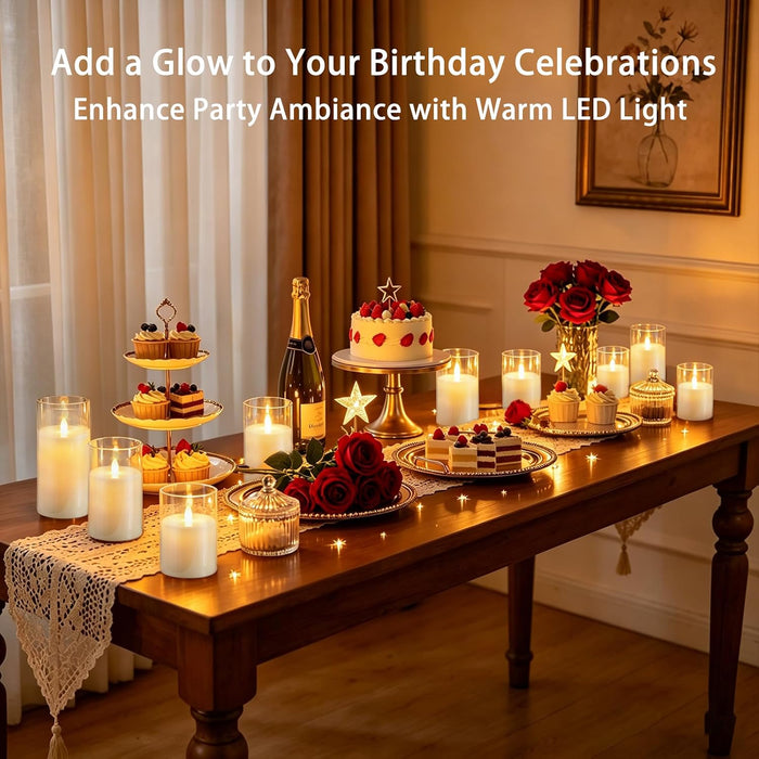 Flameless Candles with Remote, Set of 6 LED Pillar Candles (3" D x 4" 5" 6" H), Realistic Climbing Flame Battery Powered Candles for Home Wedding Christmas (Clear Shell Ivory)