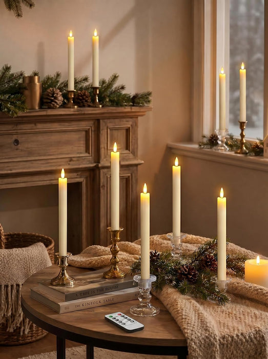 Flameless Taper Candles LED Battery Operated Remote Timer Ivory