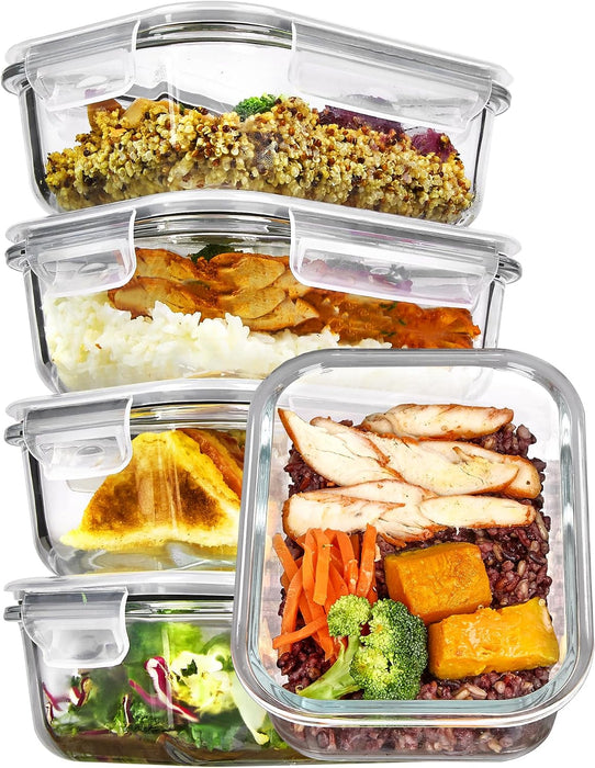 5Pack 22oz Glass Storage Containers with Lids, Grey
