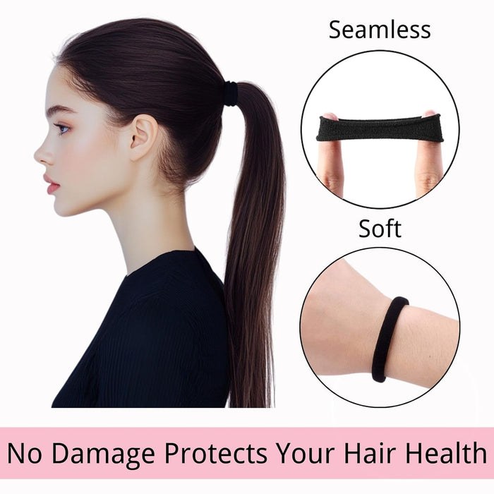120PCS Black Hair Ties for Thick Hair – Seamless No Damage Elastic Ponytail Holders, Black Hair Band,Bulk Nylon Hair Ela